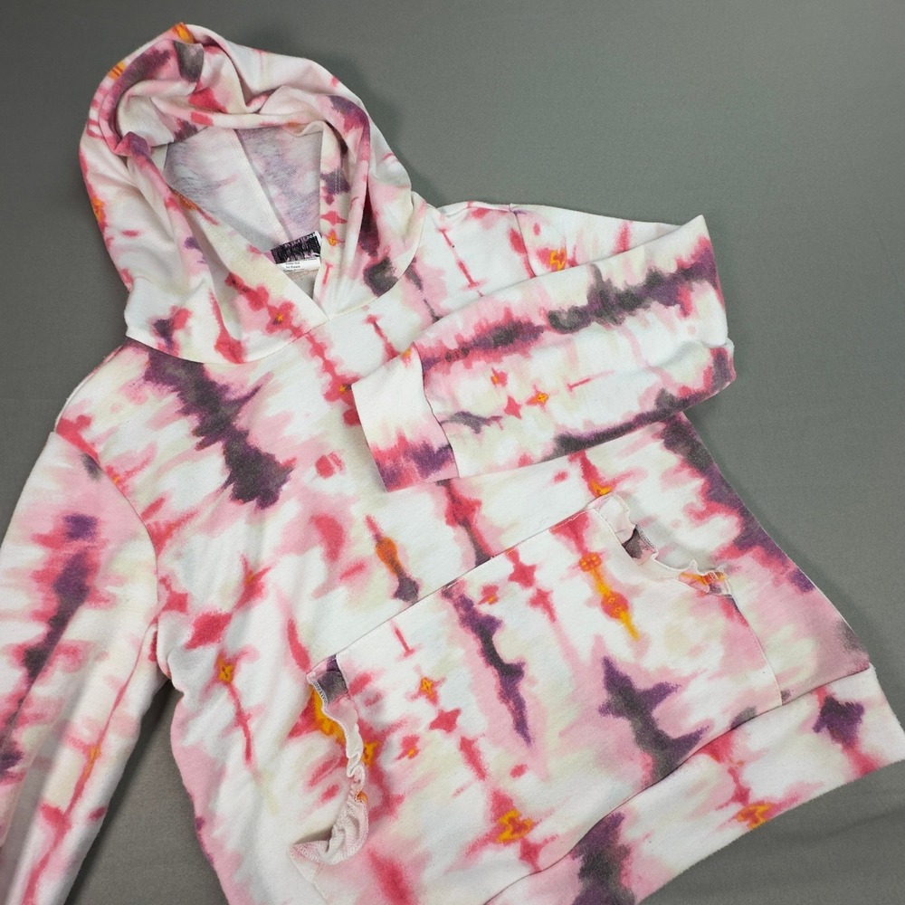 Rare Sport Hoodie Kids Size 8 Pink Tie Dye Excellent Ruffle Pocket Sweatshirt